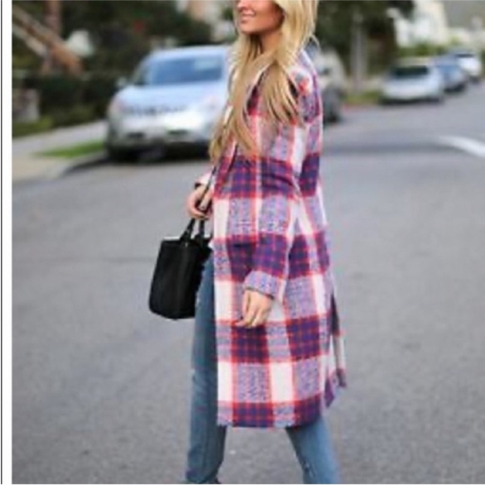 Zara Purple and Red Plaid Coat